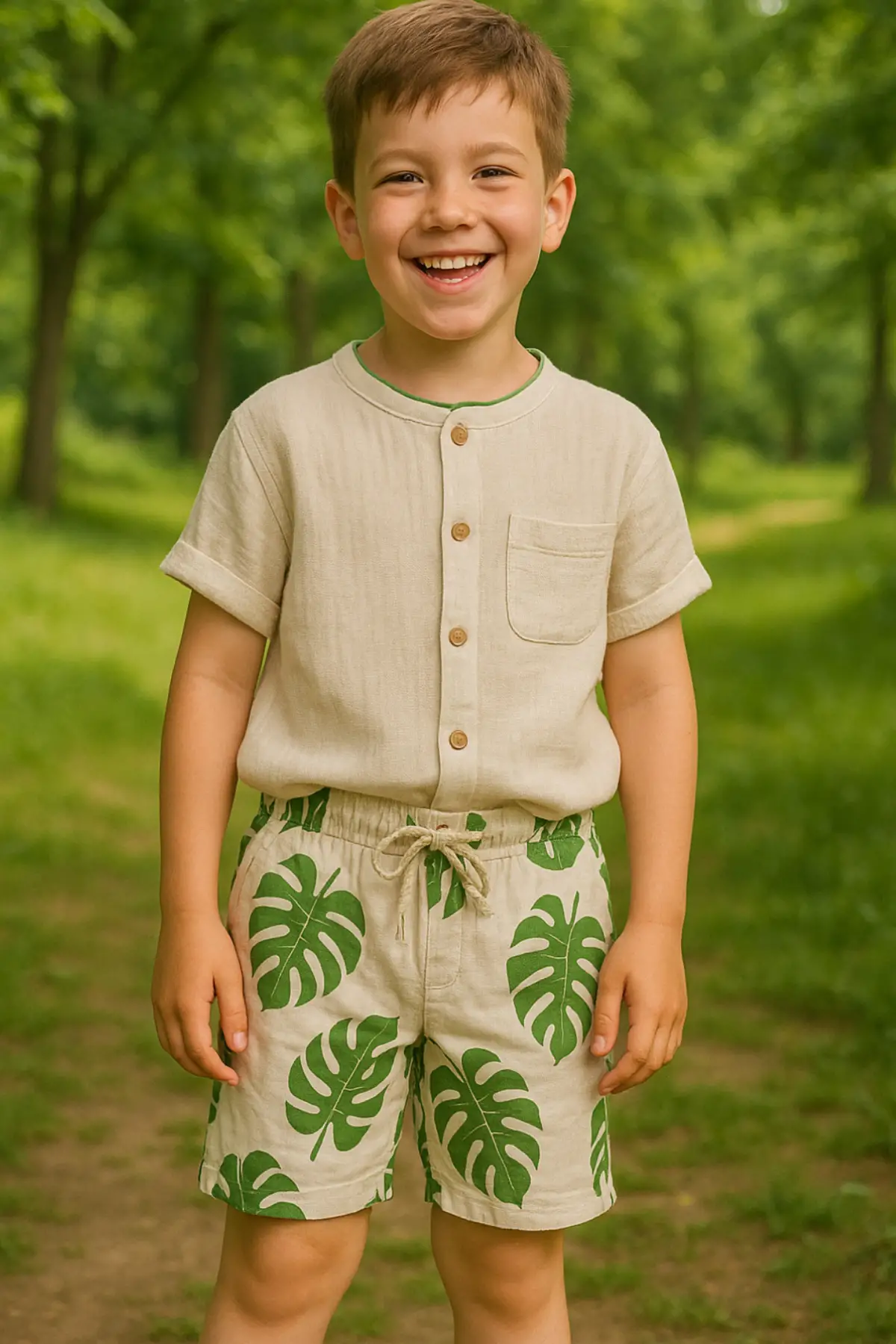 Erkek Çocuk Hakim Yaka Müslin Yeşil Takım