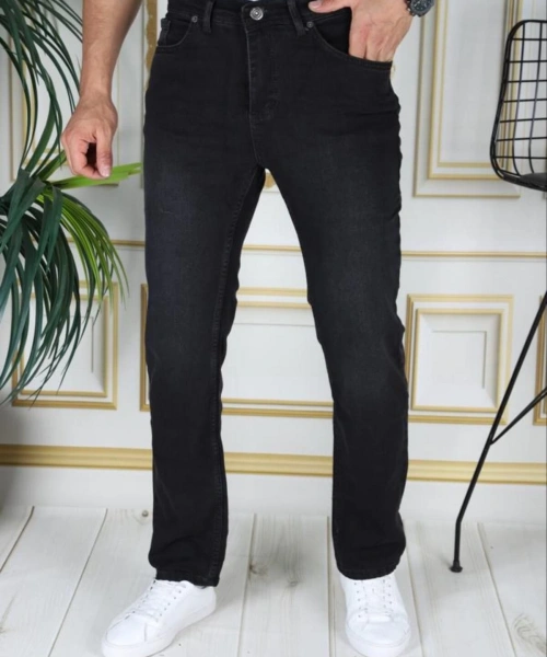 Erkek Füme/gri Regular Fit Kot Pantolon Likralı Esnek Jean Battal Boru Paça Phantom Jeans