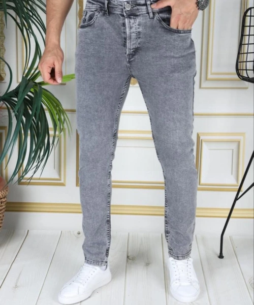 Erkek Gri Jean Likralı Denim Esnek Slim Fit Kot Pantolon Phantom Jeans Açık Gri Kot Pantolon