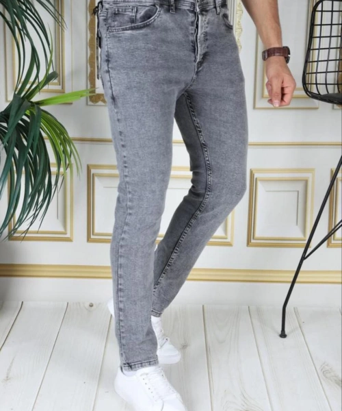 Erkek Gri Jean Likralı Denim Esnek Slim Fit Kot Pantolon Phantom Jeans Açık Gri Kot Pantolon
