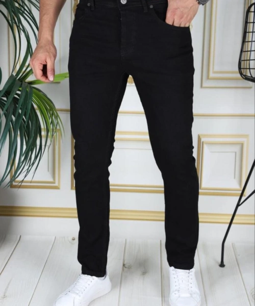 Siyah Slim Fit Likralı Erkek Kot Pantolon Dar Kesim Esnek Jean Normal Bel Phantom Jeans