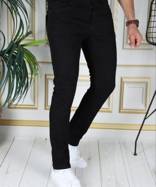 Siyah Slim Fit Likralı Erkek Kot Pantolon Dar Kesim Esnek Jean Normal Bel Phantom Jeans