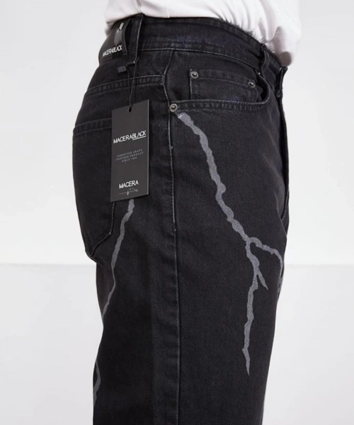 Baggy Fit Şimşek/yıldırım Desenli Koyu Gri Kot Pantolon Denim Oversize Phantom Jeans Sokak Stili