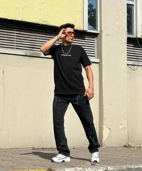 Baggy Fit Şimşek/yıldırım Desenli Koyu Gri Kot Pantolon Denim Oversize Phantom Jeans Sokak Stili