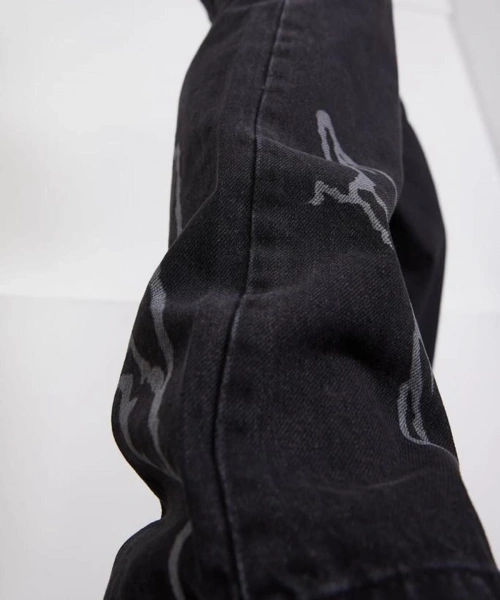 Baggy Fit Şimşek/yıldırım Desenli Koyu Gri Kot Pantolon Denim Oversize Phantom Jeans Sokak Stili