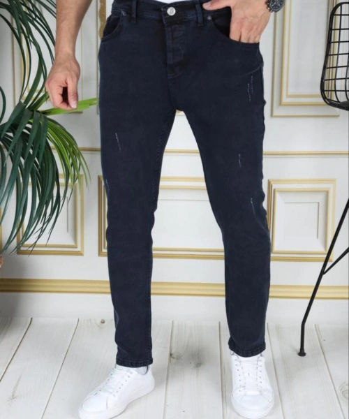 Lacivert Erkek Skinny Fit Dar Kesim Kot Pantolon Esnek Phantom Jeans Likralı Denim Jean