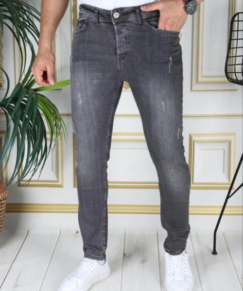 Erkek Füme/gri Regular Fit Likralı Kot Pantolon Fermuarlı Esnek Denim Phantom Jeans