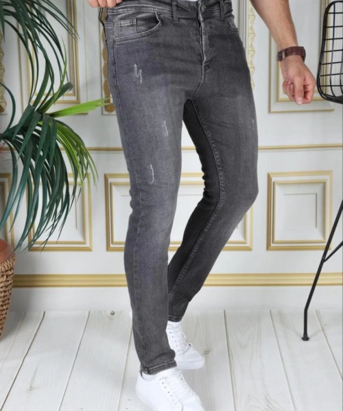 Erkek Füme/gri Regular Fit Likralı Kot Pantolon Fermuarlı Esnek Denim Phantom Jeans