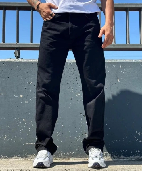Siyah Baggy Fit Kot Pantolon Geniş Paça Rahat Kesim Normal Bel Oversize Düz Phantom Jeans By Macera