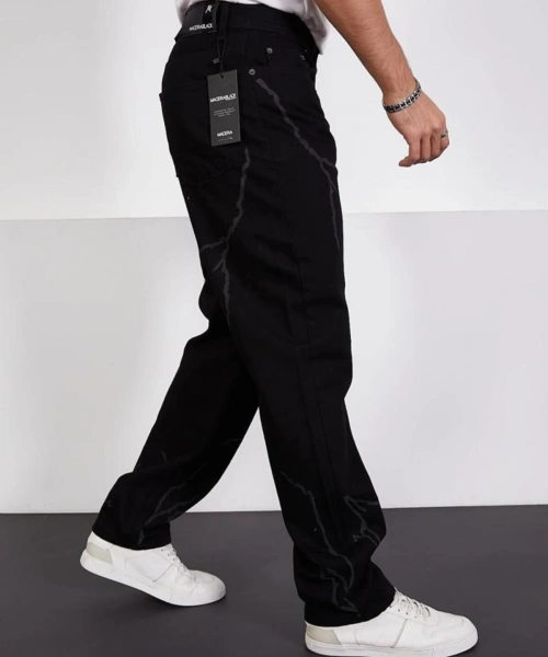 Siyah Şimşek-yıldırım Desenli Baggy Kot Pantolon Oversize Jeans Lazer Baskılı Phantom Jeans