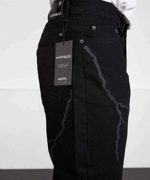 Baggy Şimşek/Yıldırım Desenli Jeans Kot Pantolon Koyu Gri Oversize Salaş Sokak Stili Denim