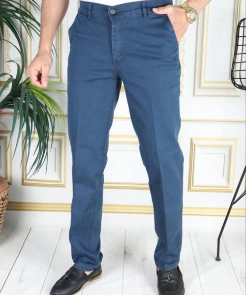 Klasik Kesim Petrol Likralı Erkek Yan Cepli Klasik Kot Pantolon Baba Pantolonu Phantom Jeans