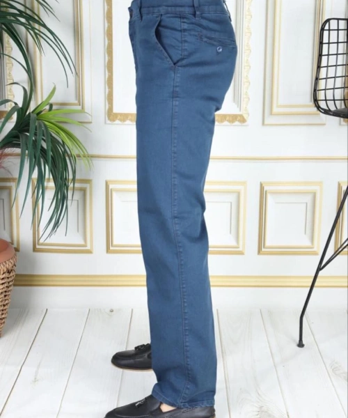 Klasik Kesim Petrol Likralı Erkek Yan Cepli Klasik Kot Pantolon Baba Pantolonu Phantom Jeans