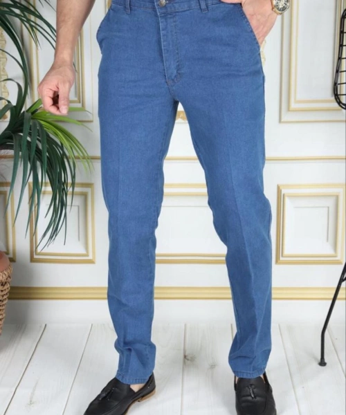 Klasik Kesim Açık Mavi Likralı Erkek Yan Cepli Klasik Kot Pantolon Baba Pantolonu Phantom Jeans