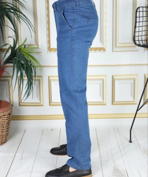 Klasik Kesim Açık Mavi Likralı Erkek Yan Cepli Klasik Kot Pantolon Baba Pantolonu Phantom Jeans