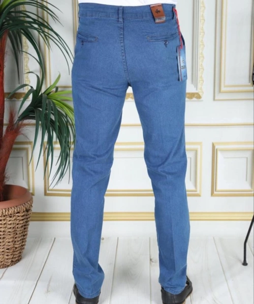 Klasik Kesim Açık Mavi Likralı Erkek Yan Cepli Klasik Kot Pantolon Baba Pantolonu Phantom Jeans