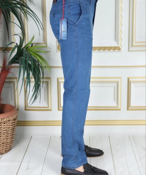 Klasik Kesim Açık Mavi Likralı Erkek Yan Cepli Klasik Kot Pantolon Baba Pantolonu Phantom Jeans