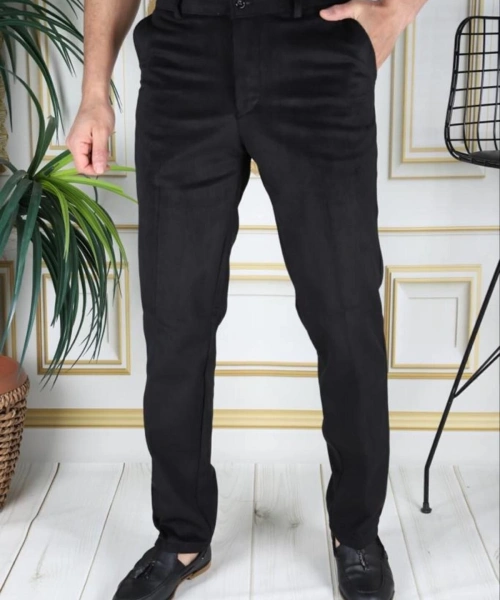 Siyah Polarlı Kadife Pantolon Esnek Kalın Fitil Klasik Rahat Kesim Yan Cepli Phantom Jeans