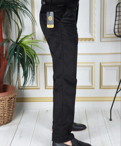 Siyah Polarlı Kadife Pantolon Esnek Kalın Fitil Klasik Rahat Kesim Yan Cepli Phantom Jeans