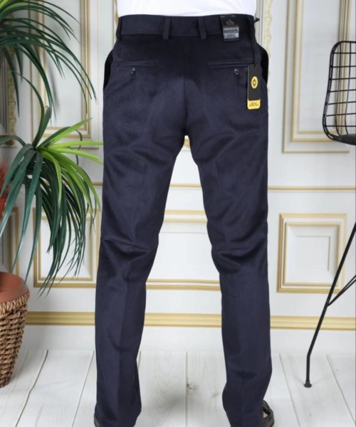 Lacivert Polarlı Kadife Pantolon Esnek Kalın Fitil Klasik Rahat Kesim Yan Cepli Phantom Jeans