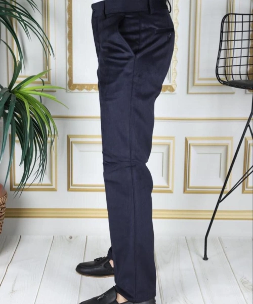 Lacivert Polarlı Kadife Pantolon Esnek Kalın Fitil Klasik Rahat Kesim Yan Cepli Phantom Jeans