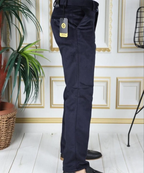 Lacivert Polarlı Kadife Pantolon Esnek Kalın Fitil Klasik Rahat Kesim Yan Cepli Phantom Jeans