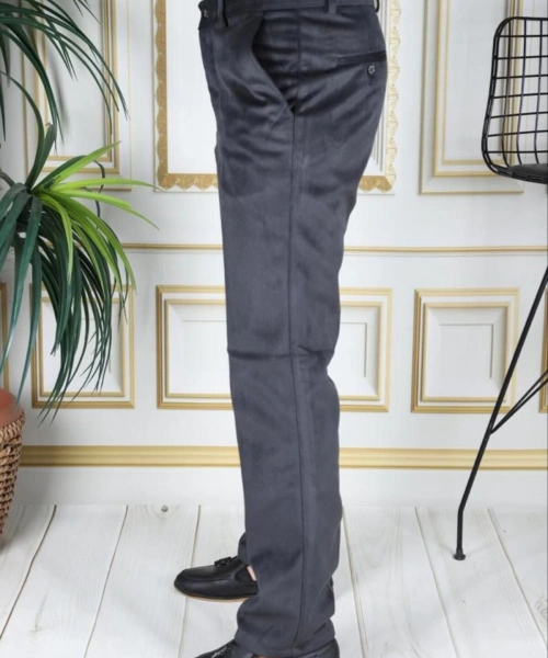 Füme Polarlı Kadife Pantolon Esnek Kalın Fitil Klasik Kesim Yan Cepli Astarlı Phantom Jeans