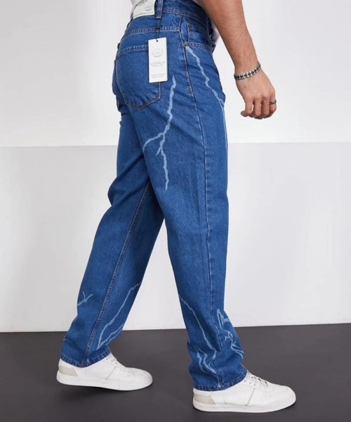 Şimşek-yıldırım Mavi Desenli Baggy Kot Pantolon Oversize Jeans Lazer Baskılı Phantom Jeans By Macera