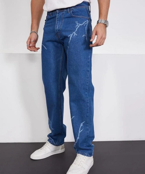 Şimşek-yıldırım Mavi Desenli Baggy Kot Pantolon Oversize Jeans Lazer Baskılı Phantom Jeans By Macera