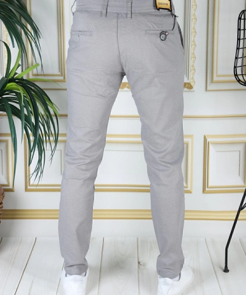 Erkek Gri Slim Fit Likralı Yan Cepli Armürlü Dar Kesim Esnek Şık Chino Kanvas Keten Pantolon