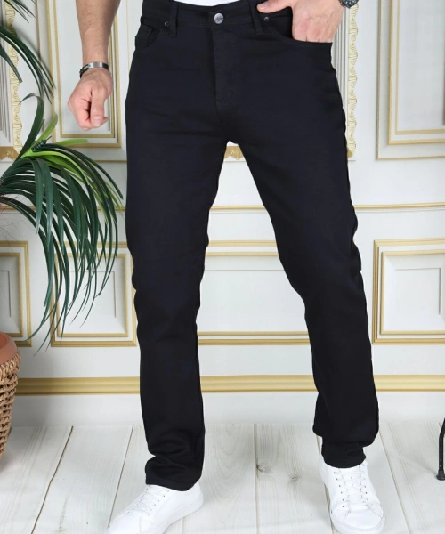 Erkek Siyah Üstten Cepli Armürlü Regular Fit Rahat Kesim Esnek Chino Keten/kanvas Koton Pantolon