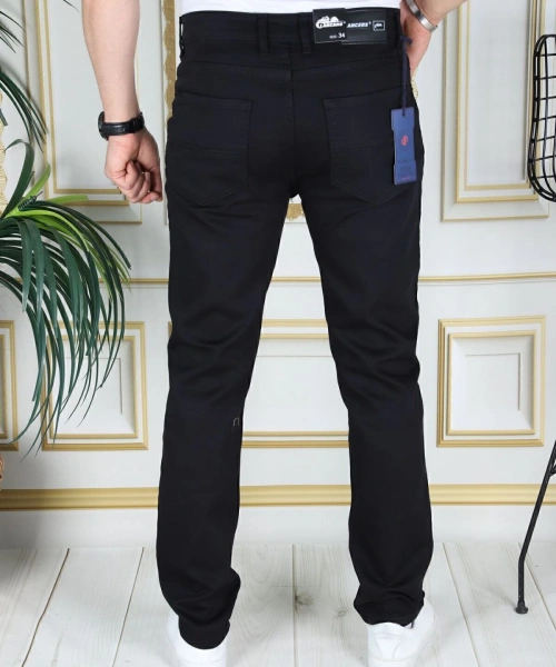 Erkek Siyah Üstten Cepli Armürlü Regular Fit Rahat Kesim Esnek Chino Keten/kanvas Koton Pantolon