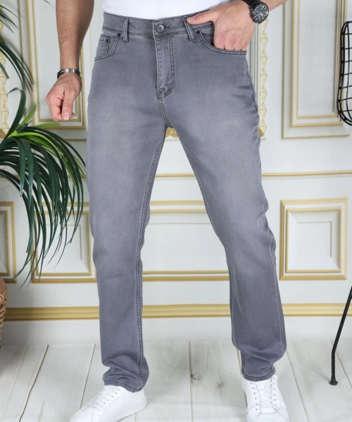 Erkek Gri Üstten Cepli Armürlü Regular Fit Rahat Kesim Esnek Chino Keten/kanvas Koton Pantolon