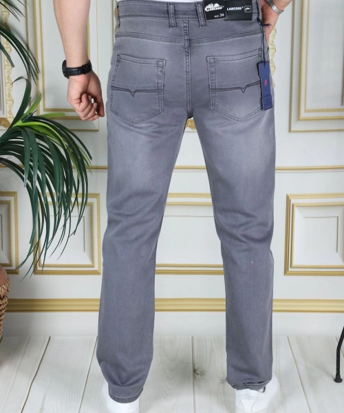 Erkek Gri Üstten Cepli Armürlü Regular Fit Rahat Kesim Esnek Chino Keten/kanvas Koton Pantolon