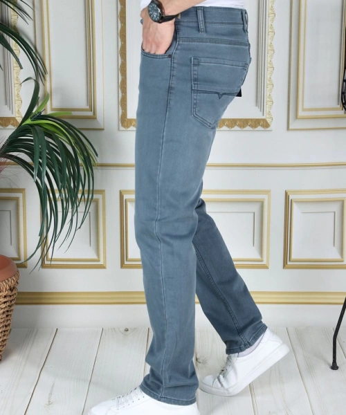 Erkek Tintyeşil Üstten Cepli Armürlü Regular Fit Rahat Kesim Esnek Chino Keten/kanvas Koton Pantolon