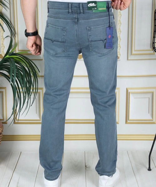 Erkek Tintyeşil Üstten Cepli Armürlü Regular Fit Rahat Kesim Esnek Chino Keten/kanvas Koton Pantolon