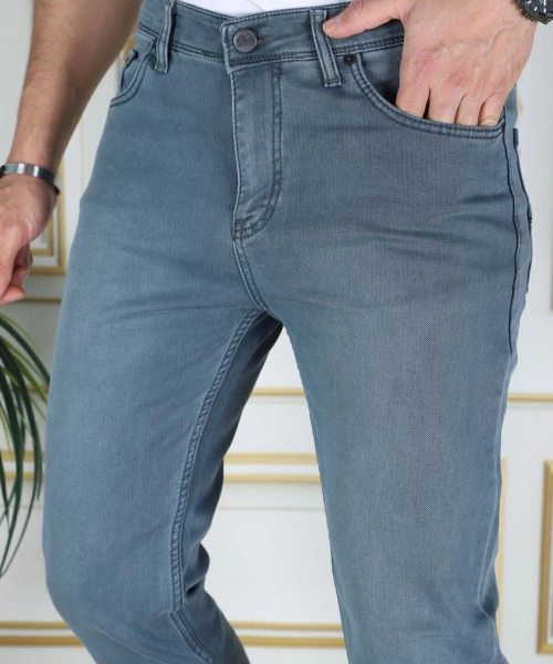 Erkek Tintyeşil Üstten Cepli Armürlü Regular Fit Rahat Kesim Esnek Chino Keten/kanvas Koton Pantolon