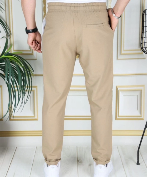 Erkek Hardal Italyan Kesim Esnek Slim Fit Likralı Lastikli Duble Paça Kumaş Pantolon Okul