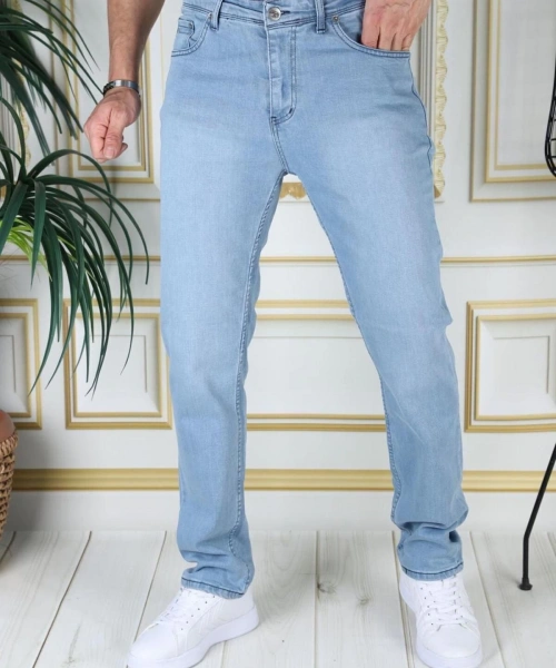 Erkek Buz Mavi Regular Fit Rahat Kesim Esnek Likralı Denim Jeans Şık Kot Pantolon