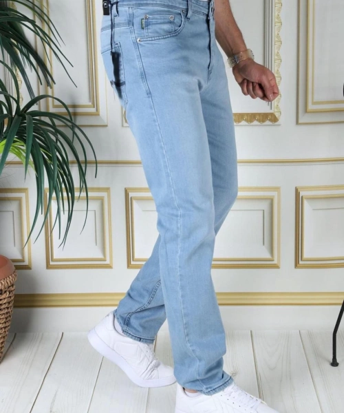 Erkek Buz Mavi Regular Fit Rahat Kesim Esnek Likralı Denim Jeans Şık Kot Pantolon