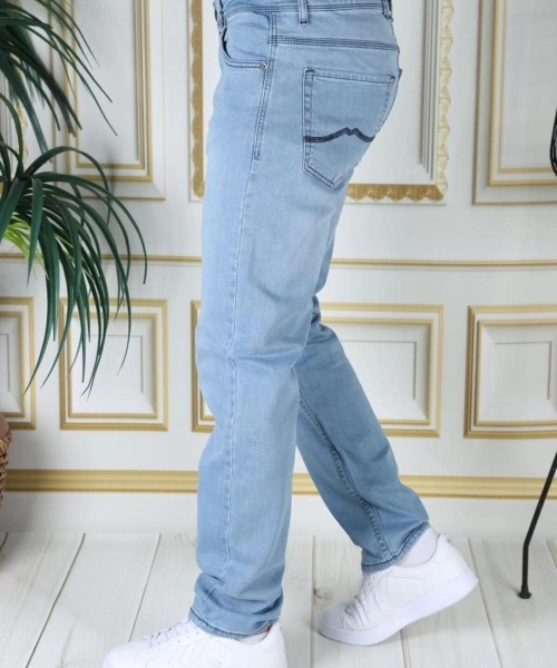 Erkek Buz Mavi Regular Fit Rahat Kesim Esnek Likralı Denim Jeans Şık Kot Pantolon