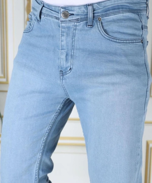 Erkek Buz Mavi Regular Fit Rahat Kesim Esnek Likralı Denim Jeans Şık Kot Pantolon