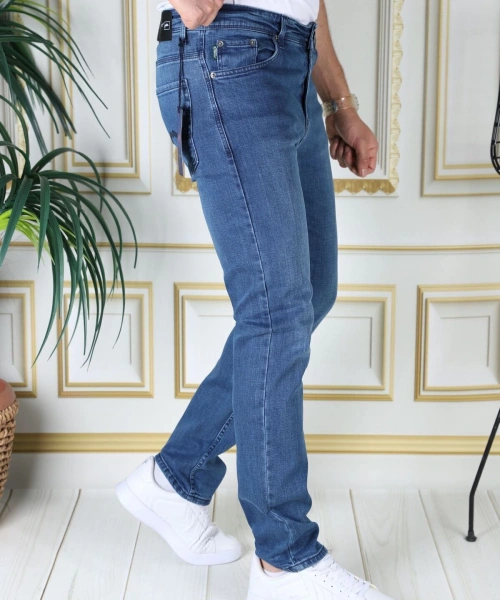 Erkek Açık Mavi Renk Regular Fit Rahat Kesim Esnek Likralı Denim Jeans Şık Kot Pantolon
