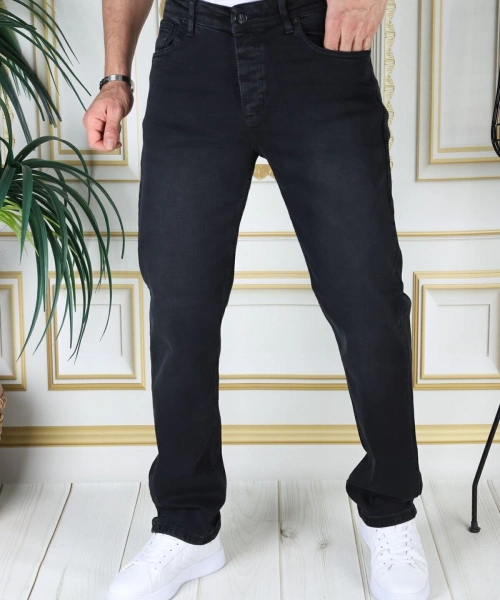 Erkek Siyah Renk Regular Fit Rahat Kesim Esnek Likralı Denim Jeans Şık Kot Pantolon