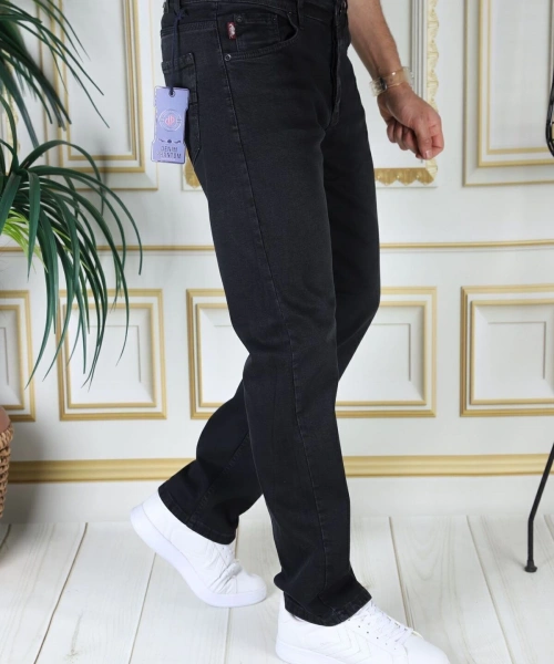 Erkek Siyah Renk Regular Fit Rahat Kesim Esnek Likralı Denim Jeans Şık Kot Pantolon