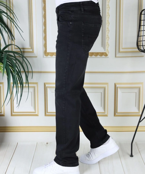 Erkek Siyah Renk Regular Fit Rahat Kesim Esnek Likralı Denim Jeans Şık Kot Pantolon