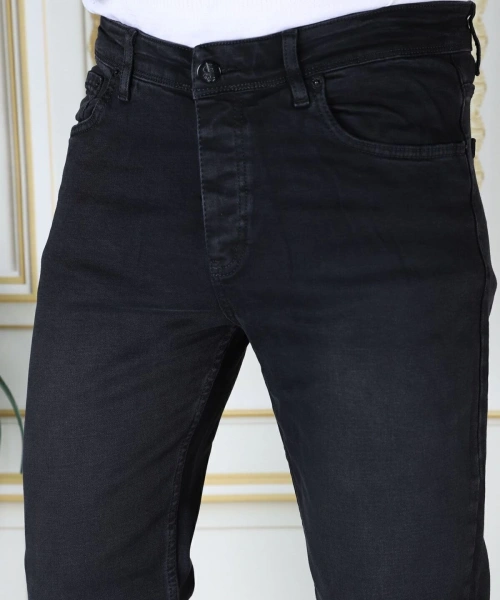 Erkek Siyah Renk Regular Fit Rahat Kesim Esnek Likralı Denim Jeans Şık Kot Pantolon