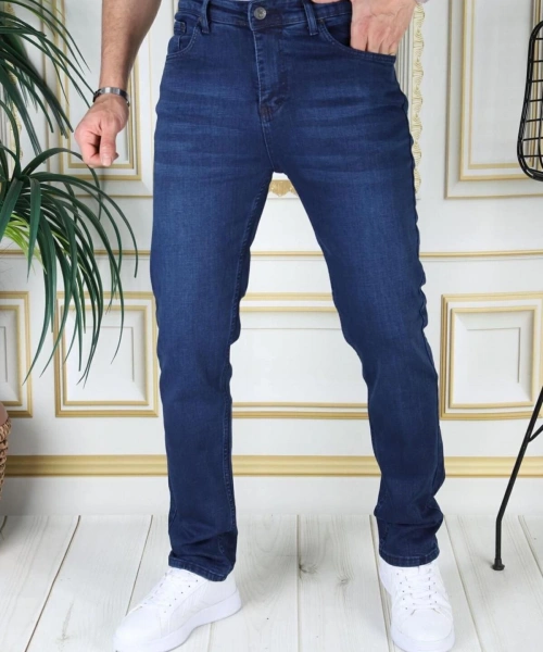 Erkek Mavi Renk Regular Fit Rahat Kesim Esnek Likralı Denim Jeans Şık Kot Pantolon