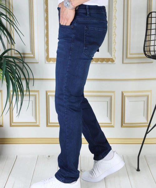 Erkek Mavi Renk Regular Fit Rahat Kesim Esnek Likralı Denim Jeans Şık Kot Pantolon