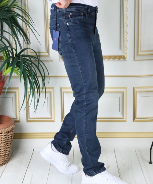Erkek Paslı Mavi Regular Fit Rahat Kesim Esnek Likralı Denim Jeans Şık Kot Pantolon